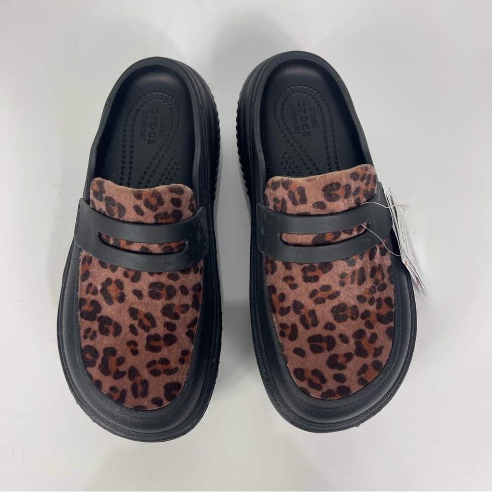 CROCS Stomp Leopard Loafer Platform Black Size 6 NEW - Picture 4 of 12
